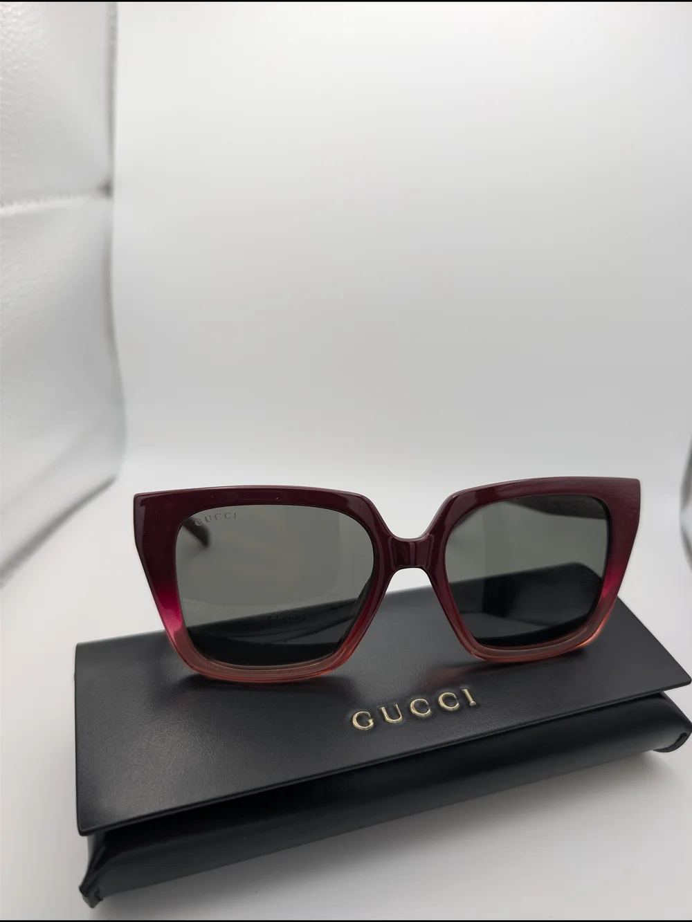 NWT Gucci GG2102S Burgundy Web Logo Sunglasses Square Frames Case Included